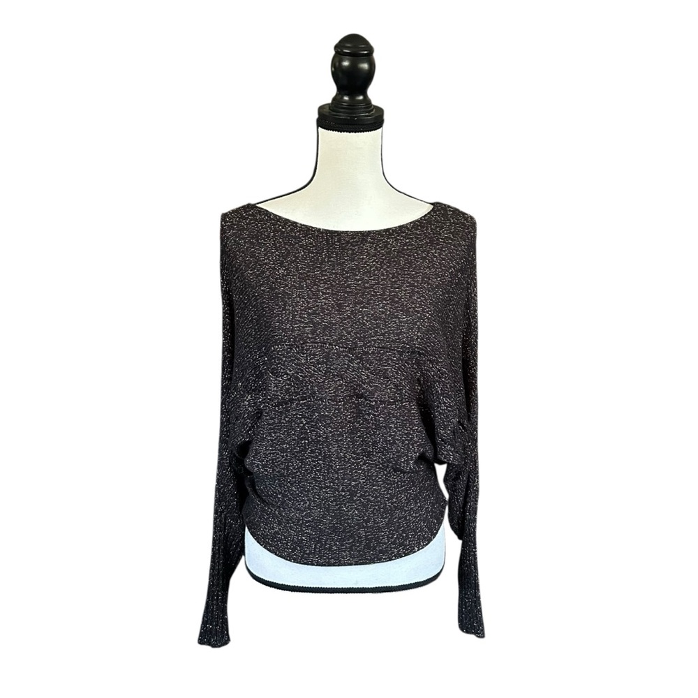 Bisou Bisou Metallic Sparkle Knit Sweater Black & Gold Witchy Goth Glam Fall XS